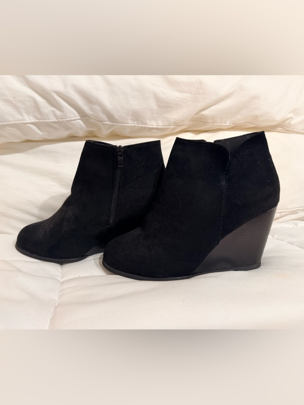 Women's Black Suede Ankle Wedge Boots: Brand New W/Out Tags